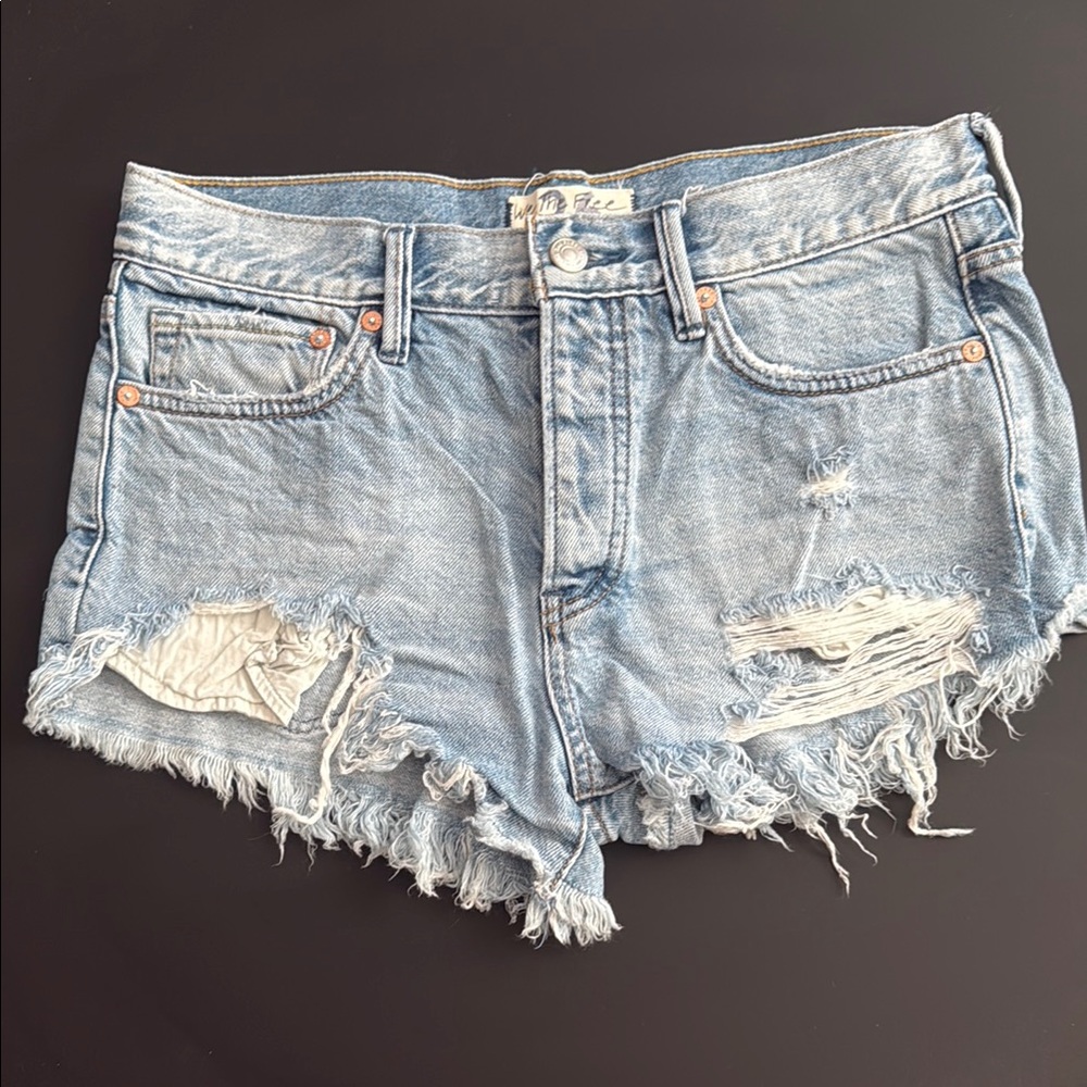 We The Free Blue Distressed Jean Shorts - Picture 5 of 7